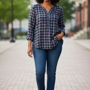 Lucky Brand Plaid Button Down Shirt - Blue and White
